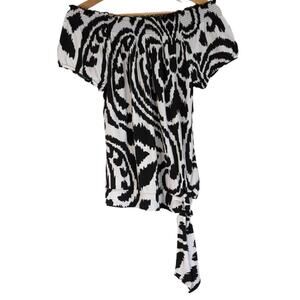 White House Black Market Black White Off Shoulder Tie Top Medium